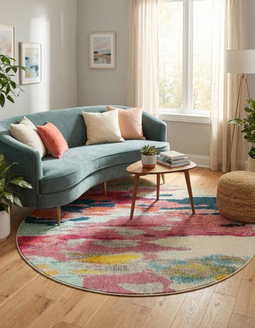 Pink Washable Hyacinth Round Rug