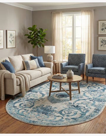 Ivory and Blue Finsbury Oval Rug