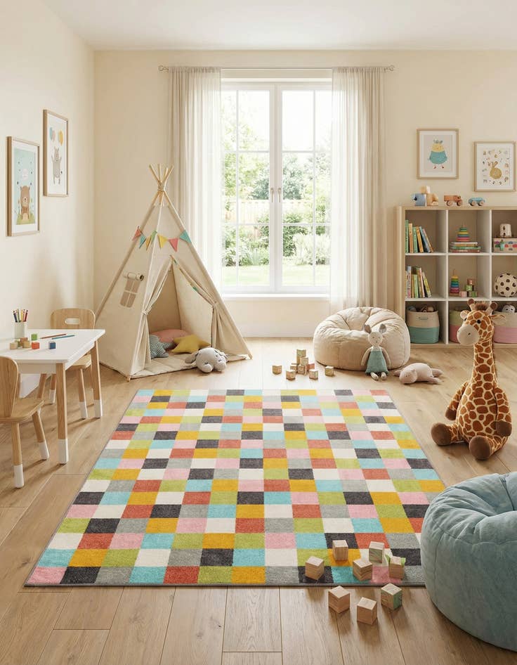 Detail image of 7' 10 x 10' Checkered Whimsy Kids Rug