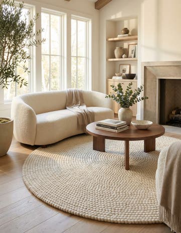 7' 10 x 7' 10 Hand Woven Felt Ball Wool Round Rug