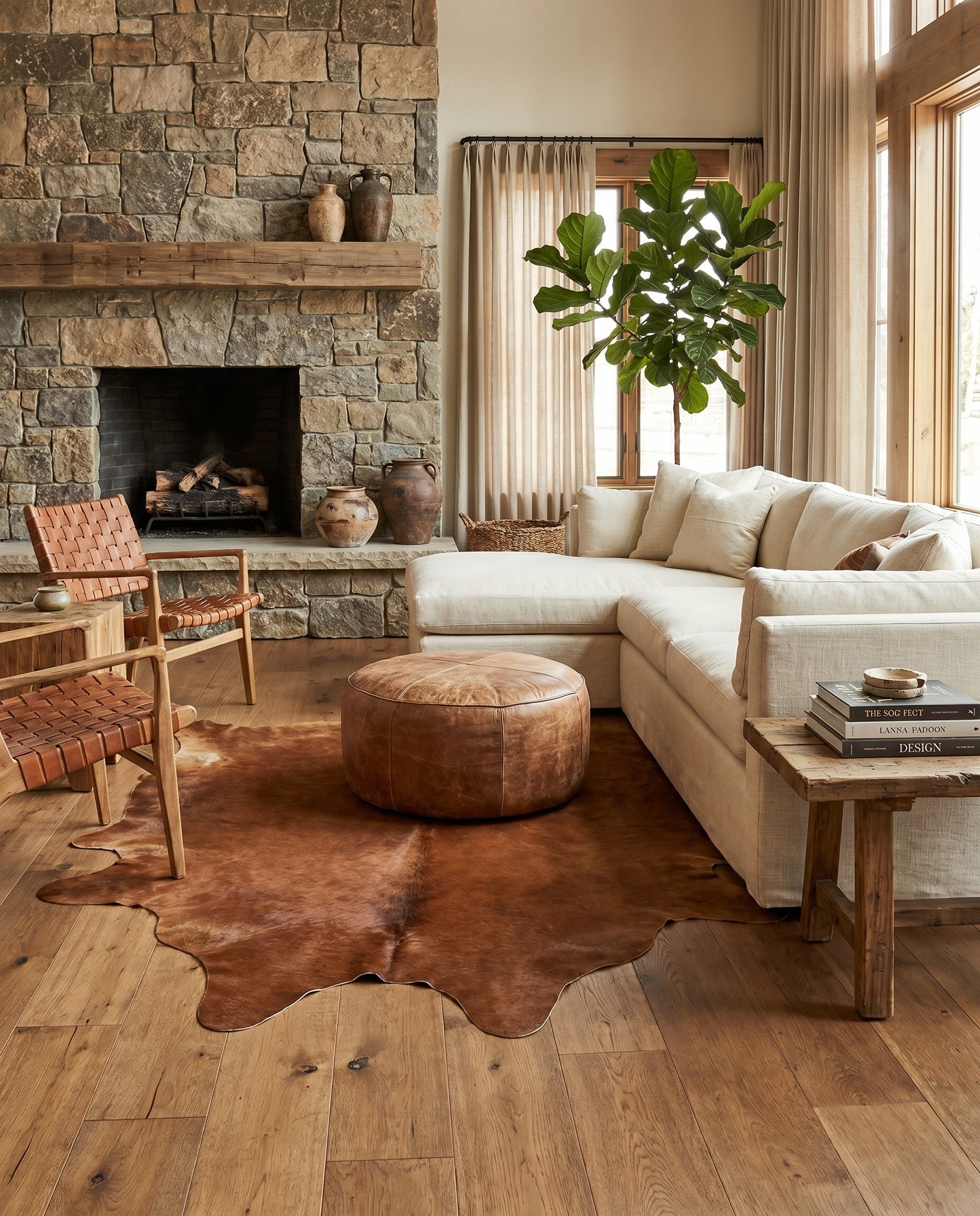 6' 5 x 6' 10 Cowhide Leather Square Rug