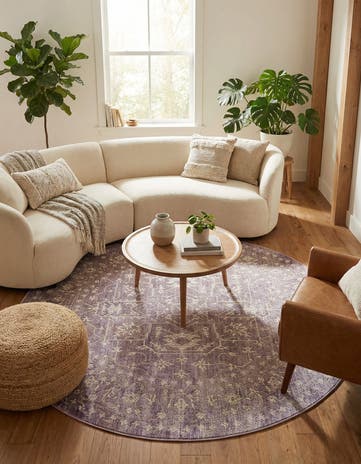 Purple New Vintage Round Rug