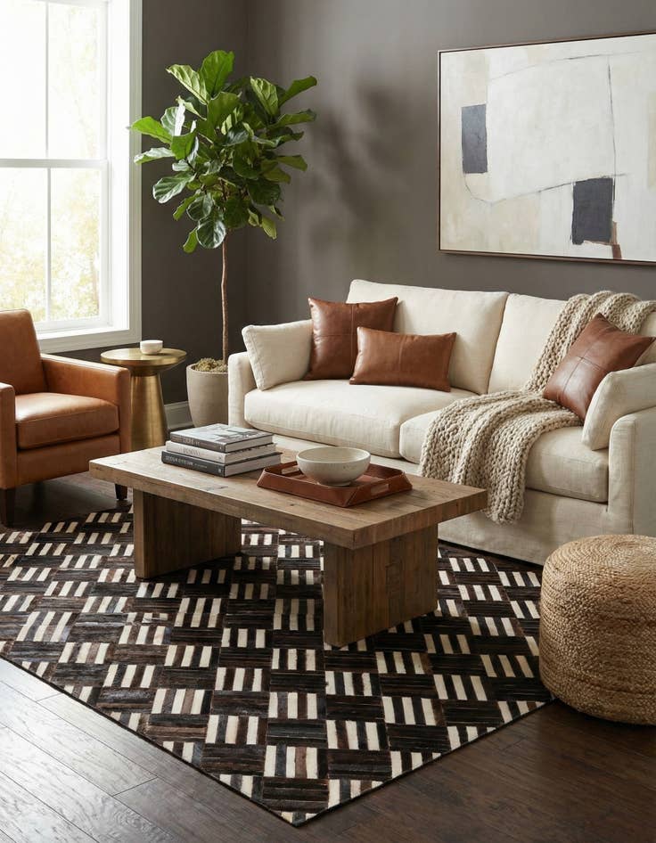 Detail image of 5' 11 x 6' 7 Cowhide Stocks Square Rug