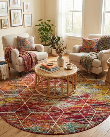  6' x 6' Lattice Frieze Round Rug