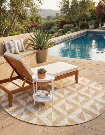 Beige Easy-Clean Jill Zarin Napa Indoor / Outdoor Round Rug