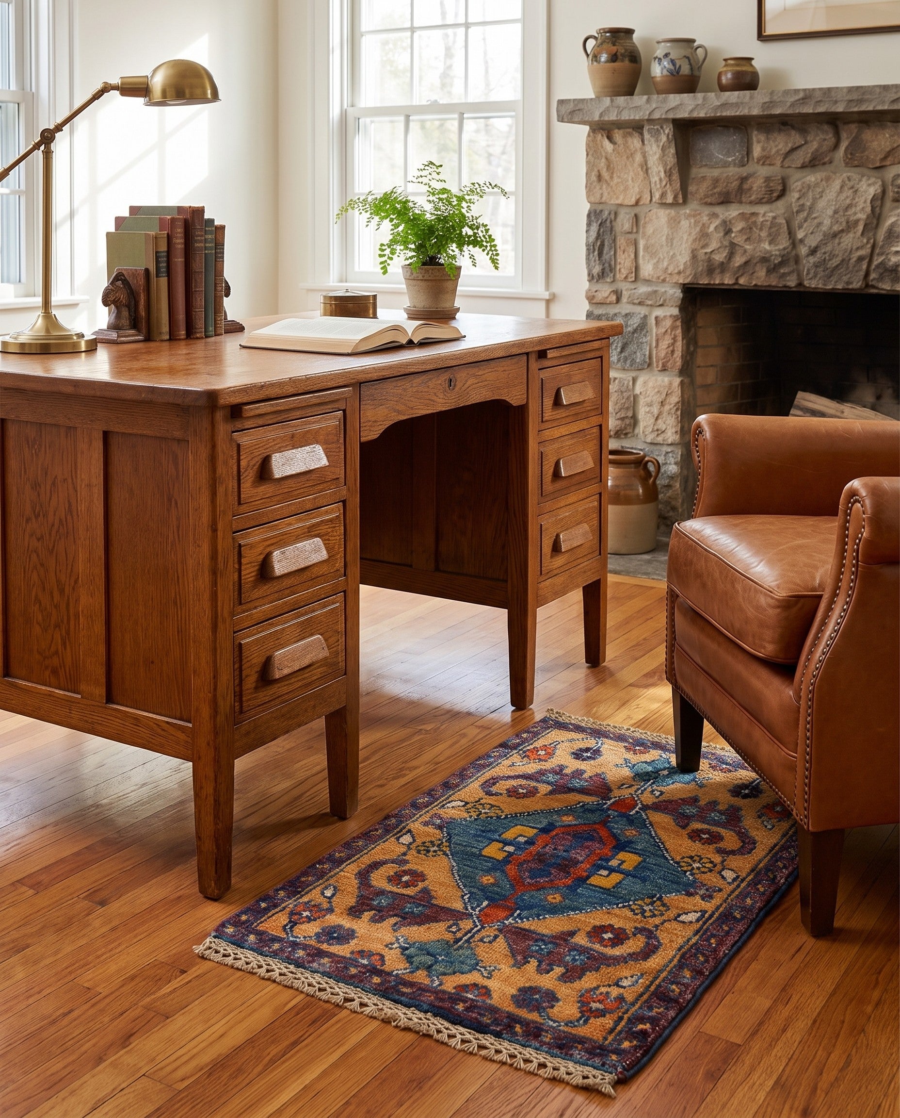 1' 4 x 2' Hand Knotted Ziegler Rug