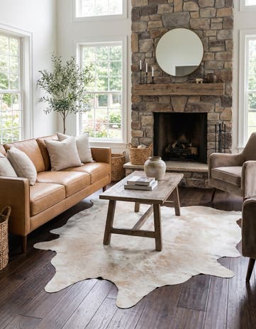 6' 7 x 6' 11 Cowhide Leather Square Rug