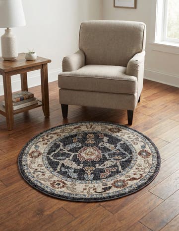 Charcoal Gray Eco Traditional Round Rug
