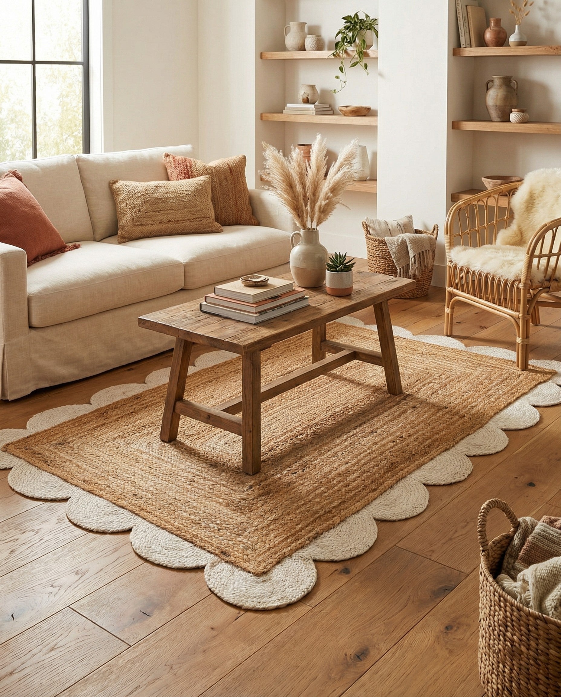 Primary image 3' 1 x 5' 1  Hand Scallop Braided Jute Rug