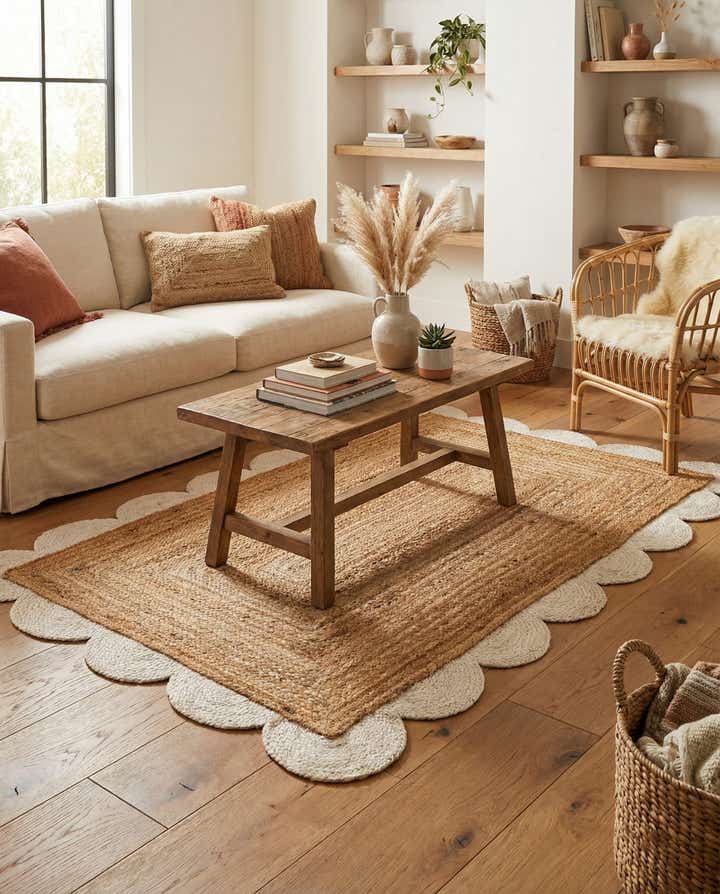 3' 1 x 5' 1 Handmade Scallop Braided Jute Rug