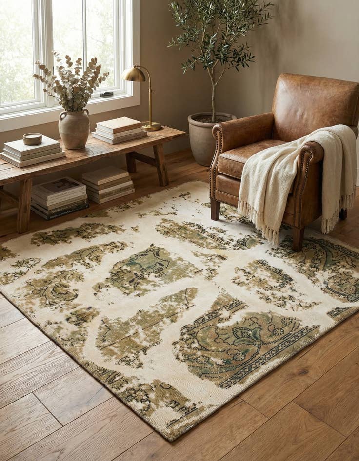 Detail image of 4' x 4' 2 Hand Knotted Ultra Vintage Persian Wool Square Rug