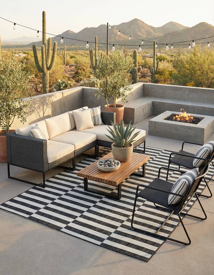 Detail image of 7' x 10' Washable Striped Indoor / Outdoor Rug