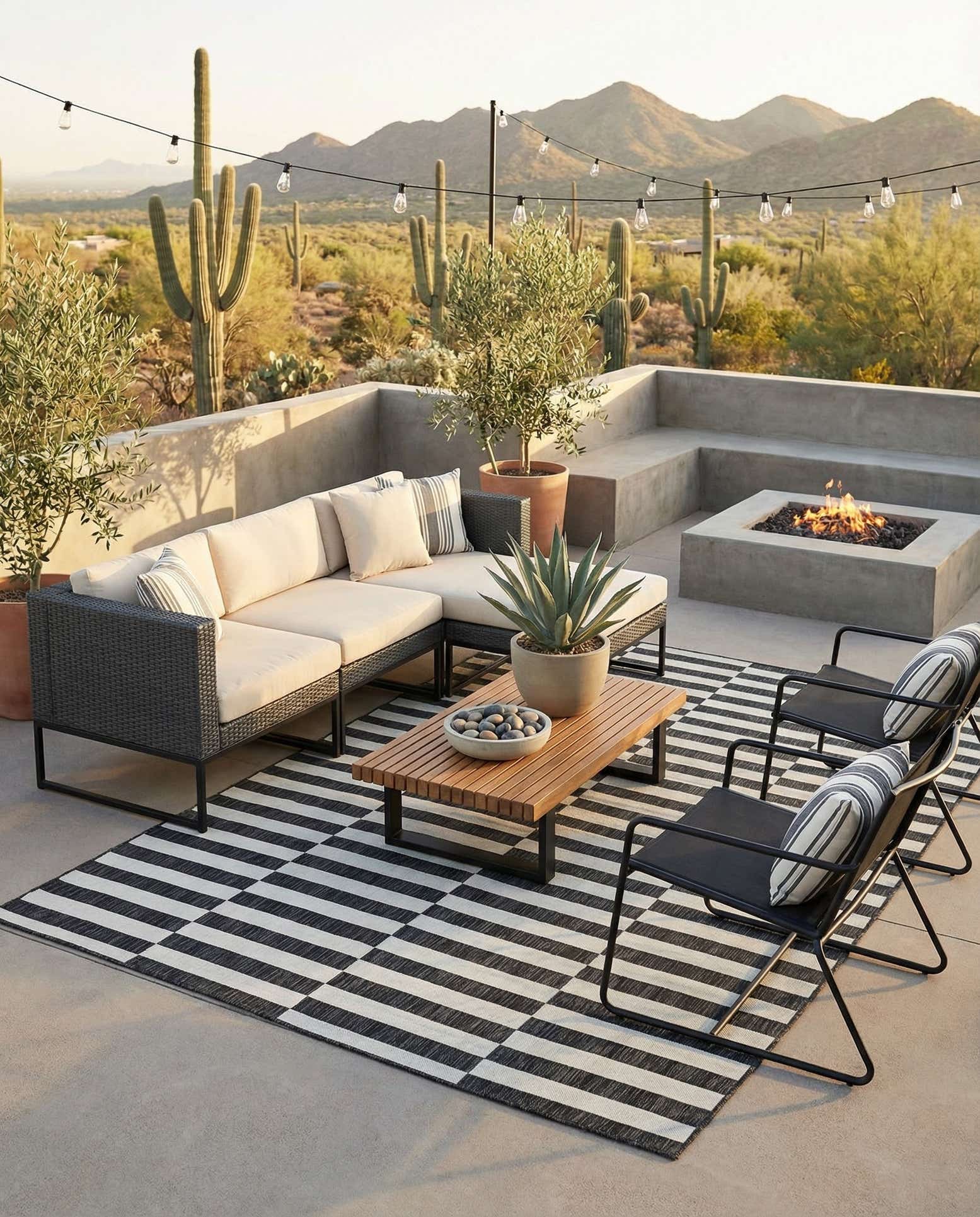 7' x 10' Easy-Clean Striped Indoor / Outdoor Rug