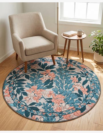 Blue and Cream Yara Round Rug