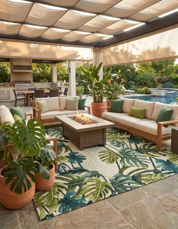 12' x 12' Easy-Clean Botanical Indoor / Outdoor Square Rug
