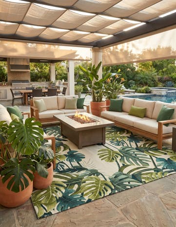 12' x 12' Easy-Clean Botanical Indoor / Outdoor Square Rug