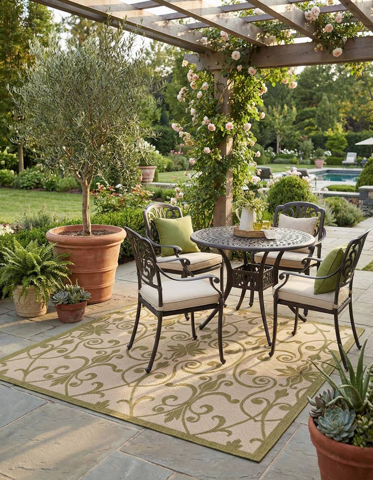 Detail image of 6' x 6' Easy-Clean Botanical Indoor / Outdoor Square Rug