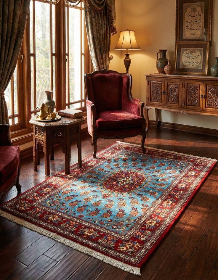 Detail image of 3' 5 x 4' 11 Hand Knotted Qom Persian Rug