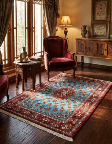 3' 5 x 4' 11 Hand Knotted Qom Persian Rug