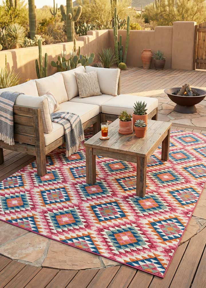 7' 10 x 10' Easy-Clean Southwestern Indoor / Outdoor Rug