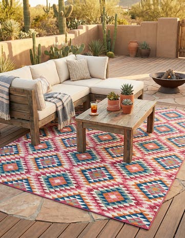 7' 10 x 10' Easy-Clean Southwestern Indoor / Outdoor Rug