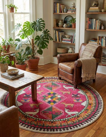 Pink Washable Mesa Round Rug