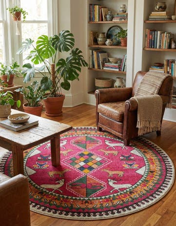 Pink Washable Mesa Round Rug
