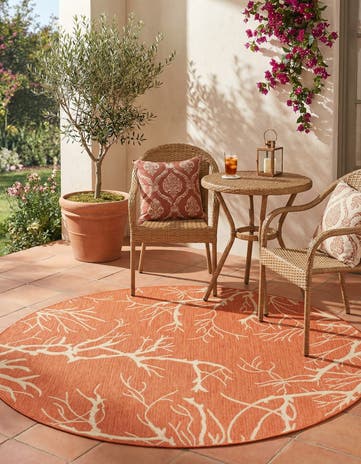 6' x 6' Easy-Clean Botanical Indoor / Outdoor Round Rug
