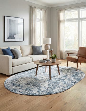 Vintage Blue Aurora Oval Rug