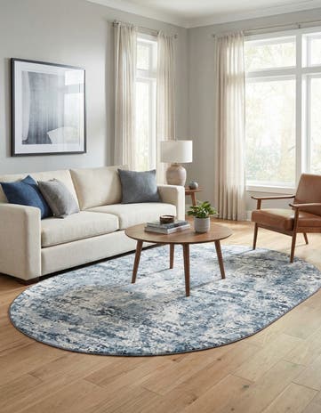 Vintage Blue Aurora Oval Rug