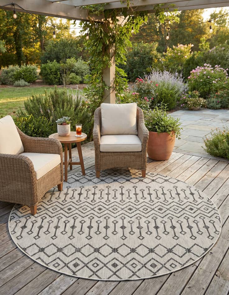 Detail image of 7' 10 x 7' 10  Washable Trellis Indoor / Outdoor Round Rug