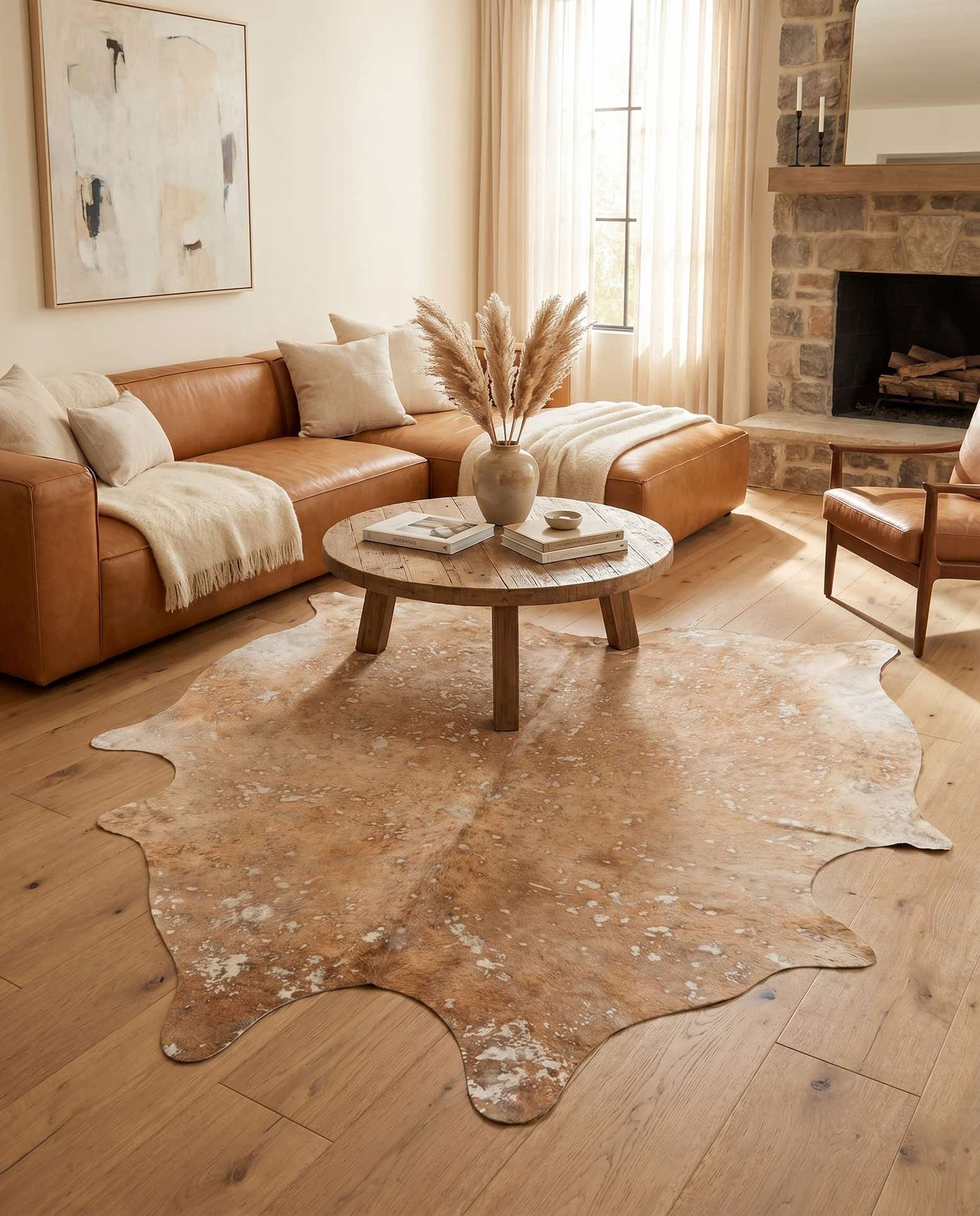 5' 11 x 6' 7 Cowhide Leather Square Rug