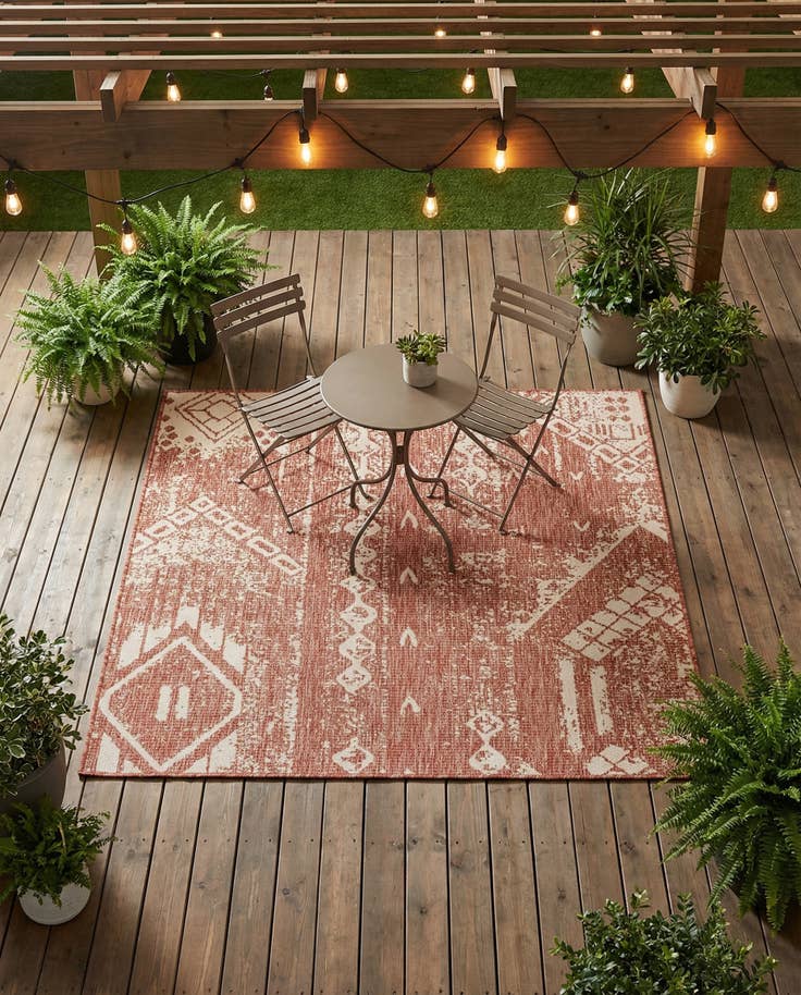 Detail image of 5' 3 x 5' 3 Easy-Clean Bohemian Indoor / Outdoor Square Rug