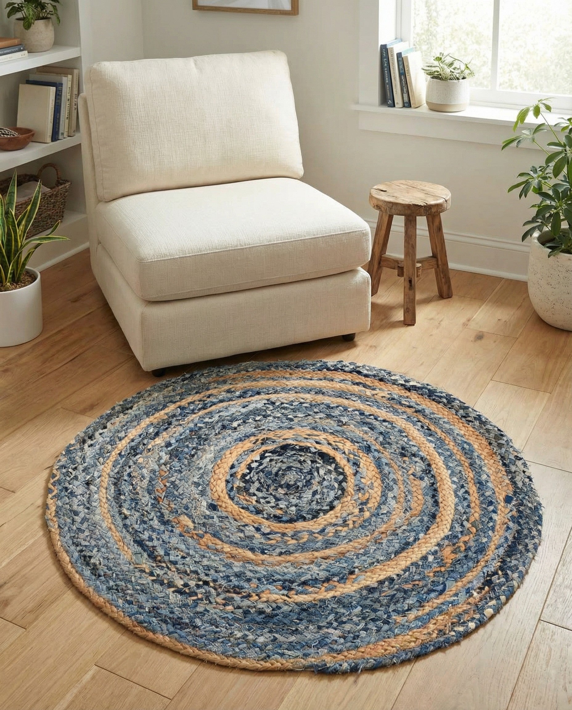 3' 3 x 3' 3  Hand Braided Chindi Round Rug