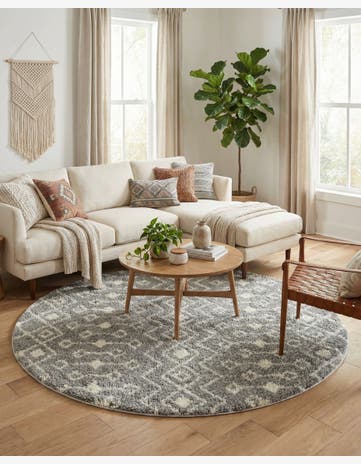 Gray Moroccan Trellis Shag Round Rug