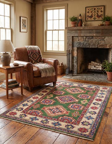 3' 5 x 4' 9 Hand Knotted Kazak Rug