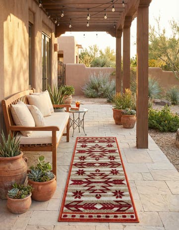 Burgundy Easy-Clean Modern Indoor / Outdoor Runner Rug