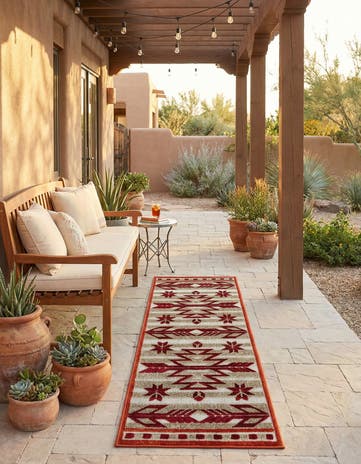 Burgundy Easy-Clean Modern Indoor / Outdoor Runner Rug