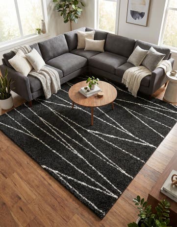 Black and White Serenity Shag Square Rug