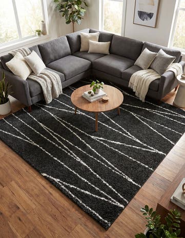 Black and White Serenity Shag Square Rug