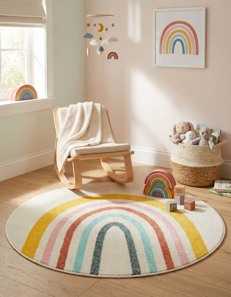 Detail image of 3' 3 x 3' 3 Rainbow Whimsy Kids Round Rug