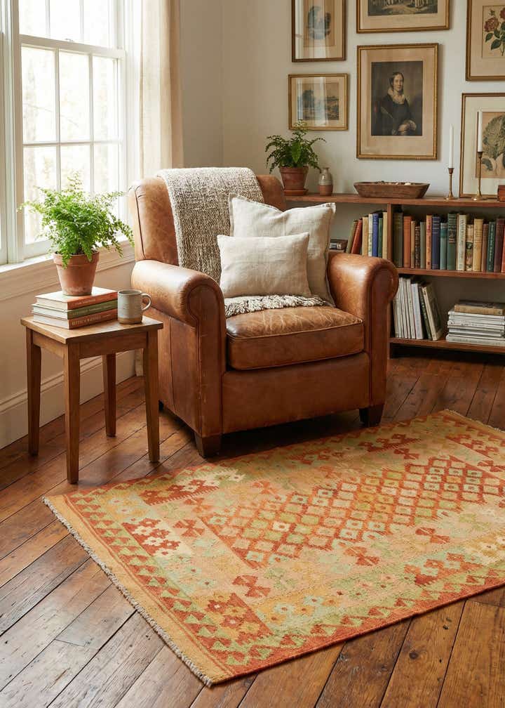3' 3 x 4' 10 Hand Woven Kilim Waziri Wool Rug