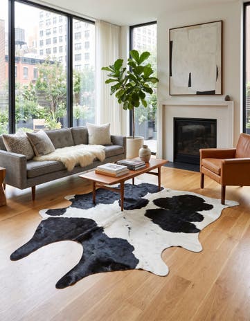 5' 6 x 6' 1 Cowhide Leather Rug