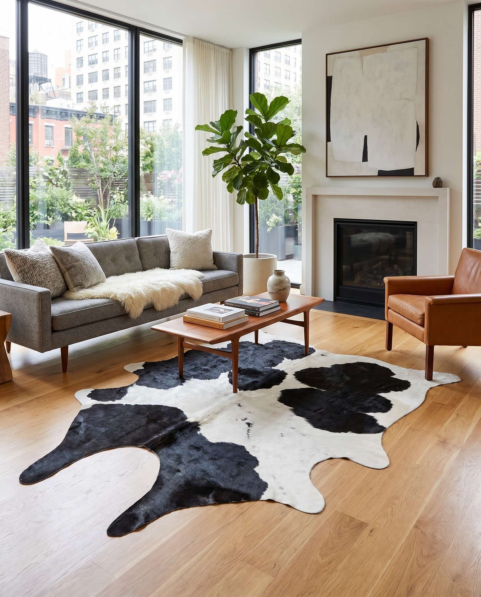5' 6 x 6' 1 Cowhide Leather Rug