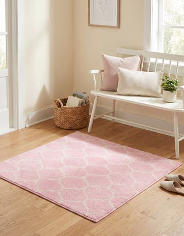Light Pink Lattice Frieze Square Rug