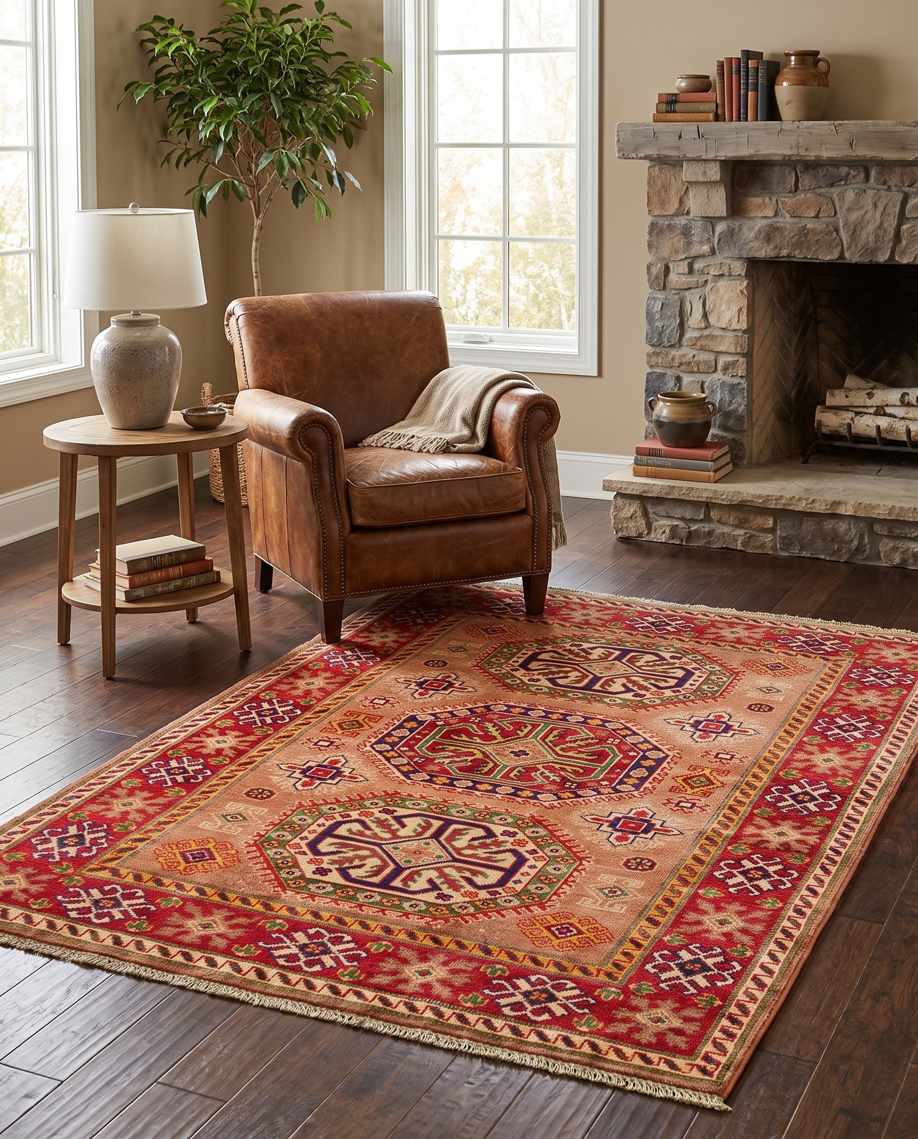 4' x 5' 7 Hand Knotted Kazak Rug