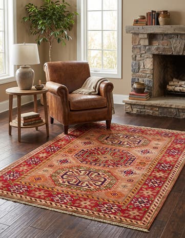 4' x 5' 7 Hand Knotted Kazak Rug