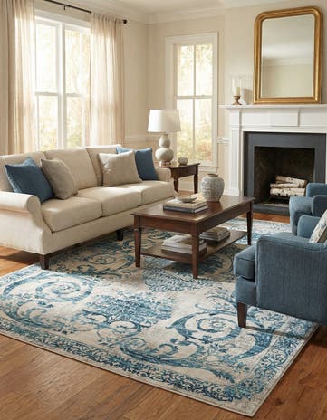 Ivory and Blue Finsbury Rug