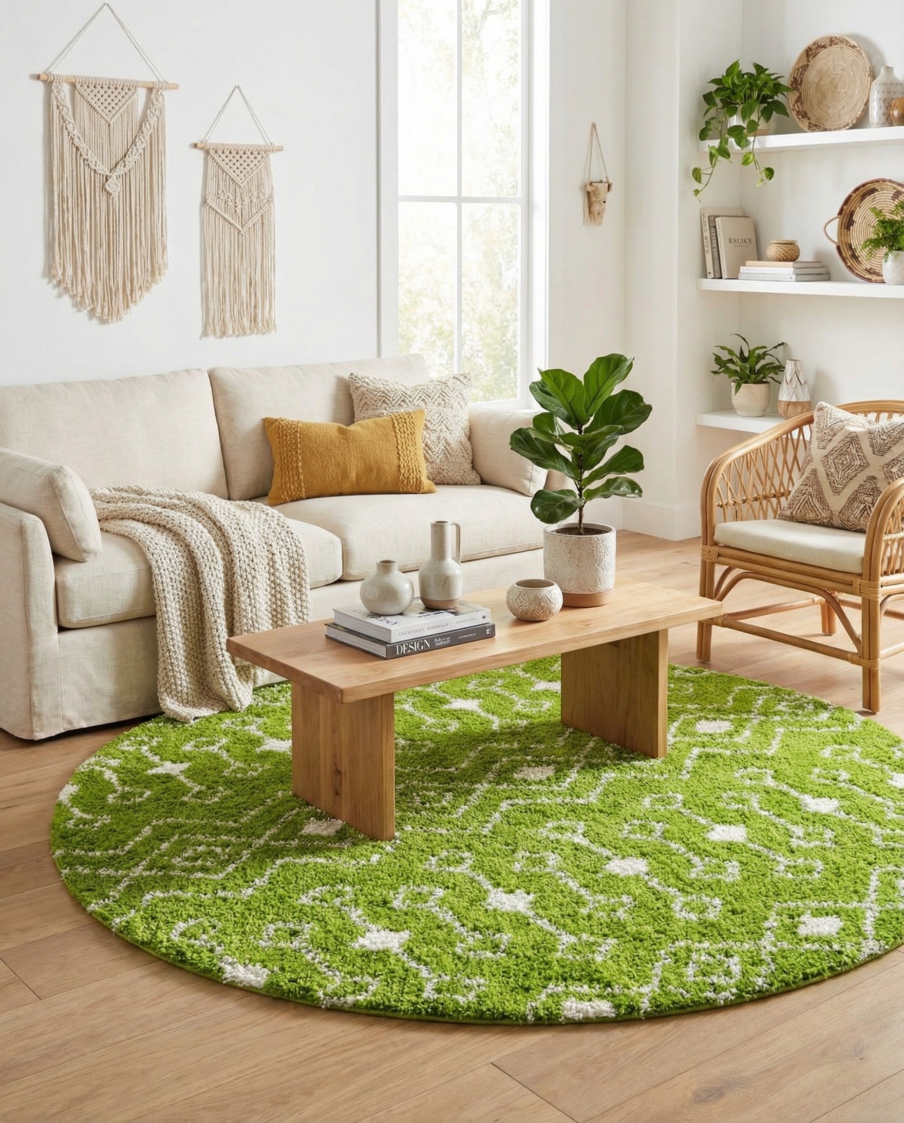 7' 10 x 7' 10 Moroccan Trellis Shag Round Rug