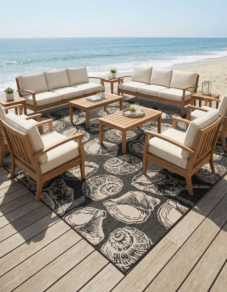 Detail image of 13' x 13'  Washable Coastal Indoor / Outdoor Square Rug